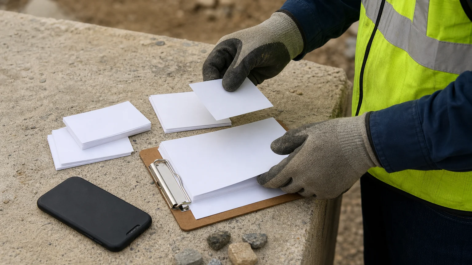Project notes organized for a dumpster availability and pricing request