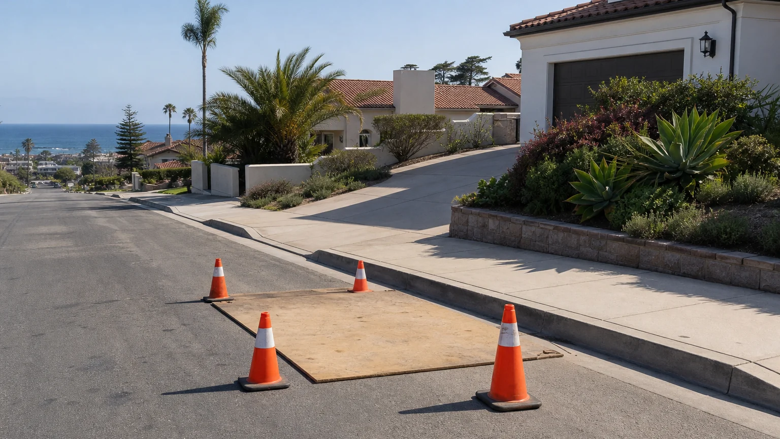 Cones marking a possible public-space placement area