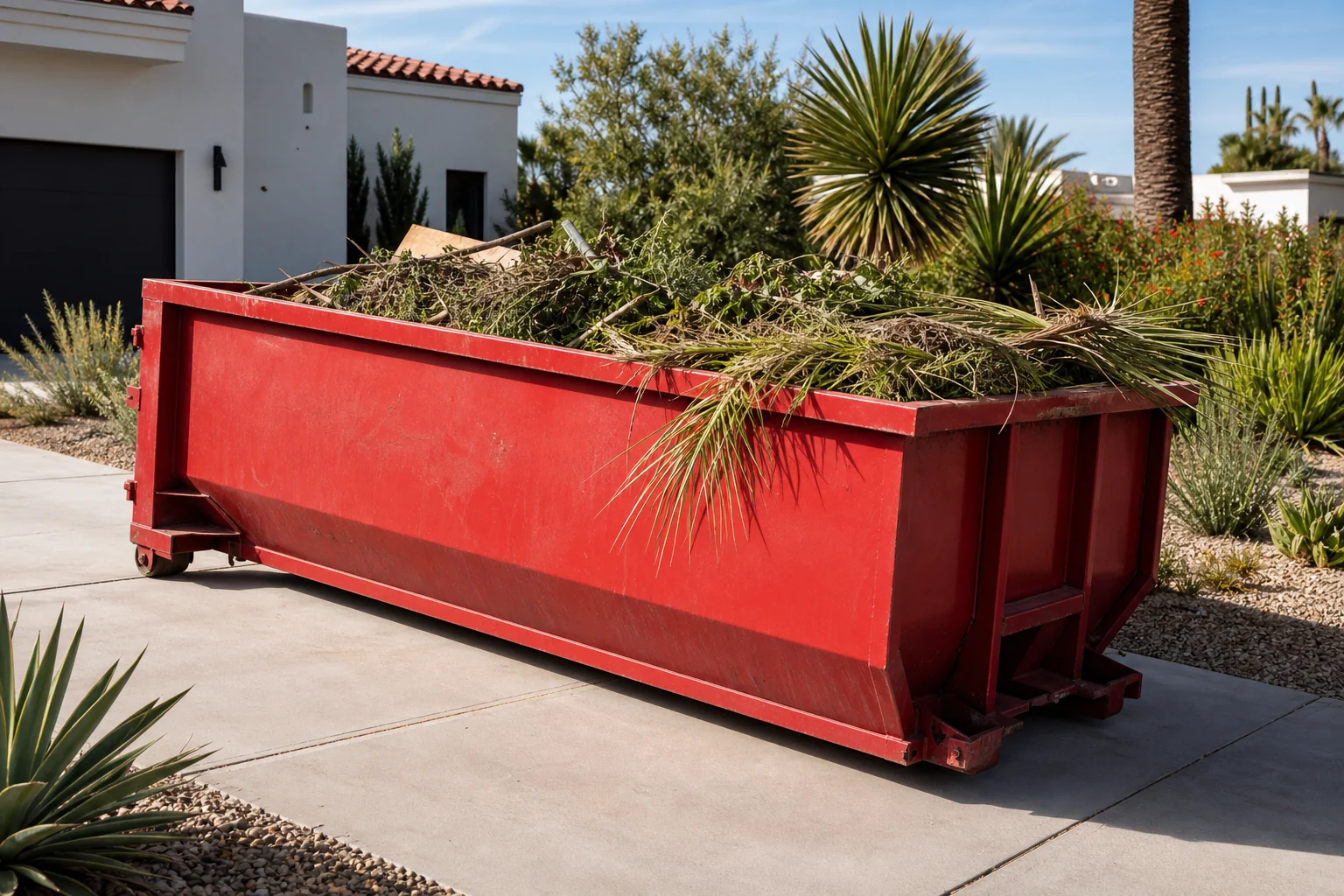 Organized residential yard and landscape debris staged for a separate disposal plan