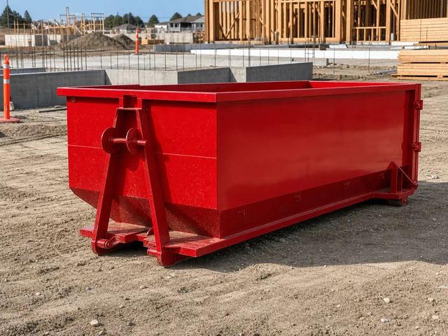 Plain red 30 yard dumpster