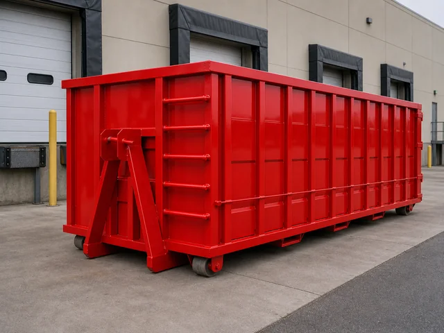 Plain red 40 yard dumpster
