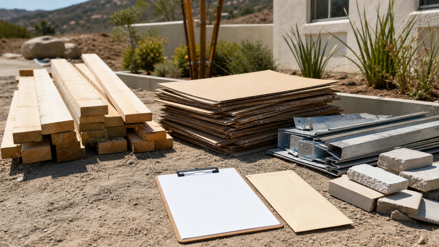 Reusable and recyclable project materials staged separately with blank closeout records