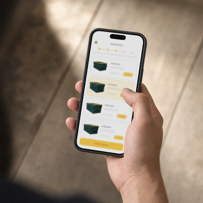 HaulnOff customer booking a dumpster on a mobile phone.